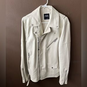 Zara Faux Leather White Jacket Large men